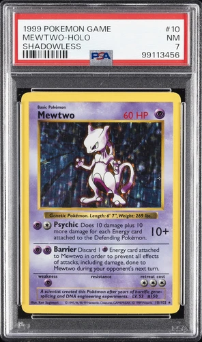 1999 POKEMON BASE SET SHADOWLESS #10 MEWTWO-HOLO PSA 7