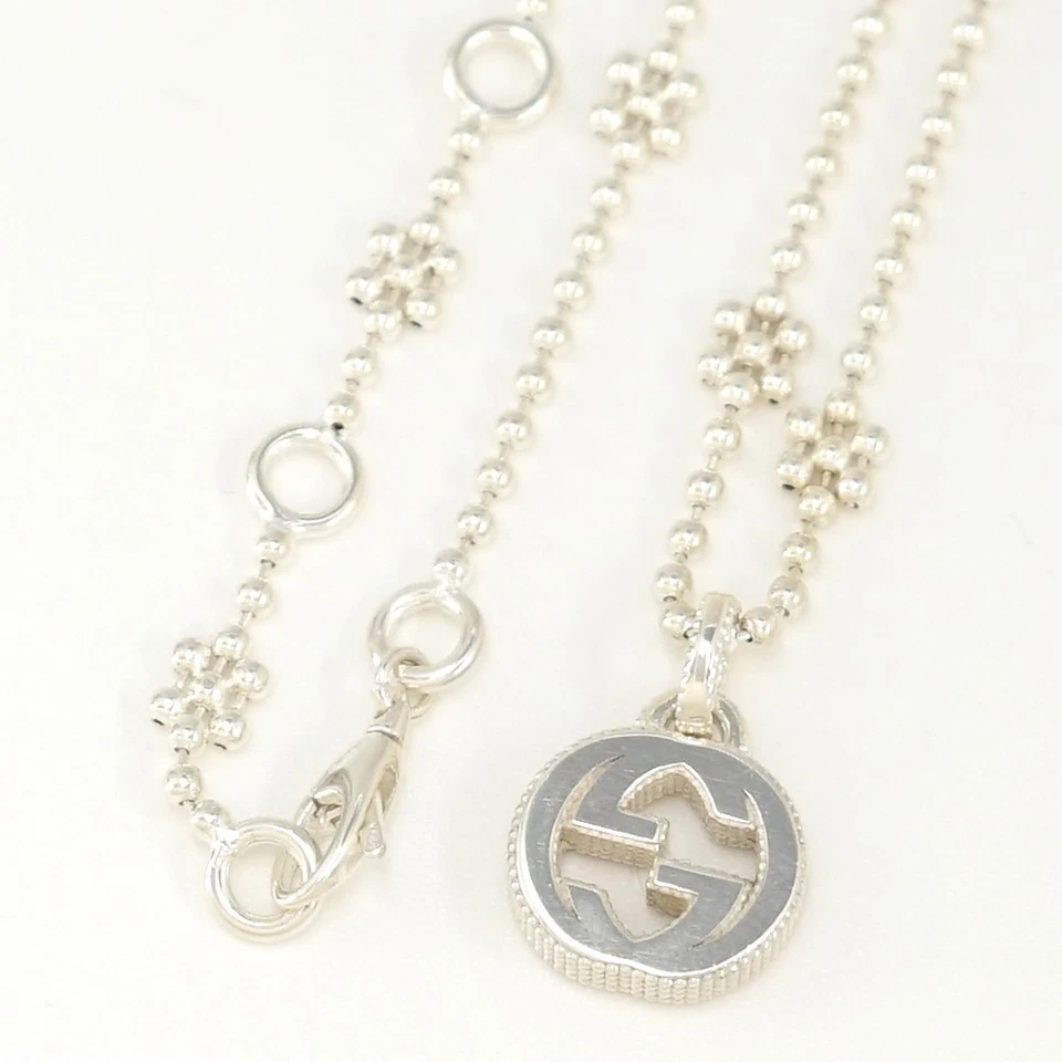 GUCCI Collar Enclavamiento G Motivo Flor 16" Plata 925 Auténtico con Caja #6213 Foto 2 de 4