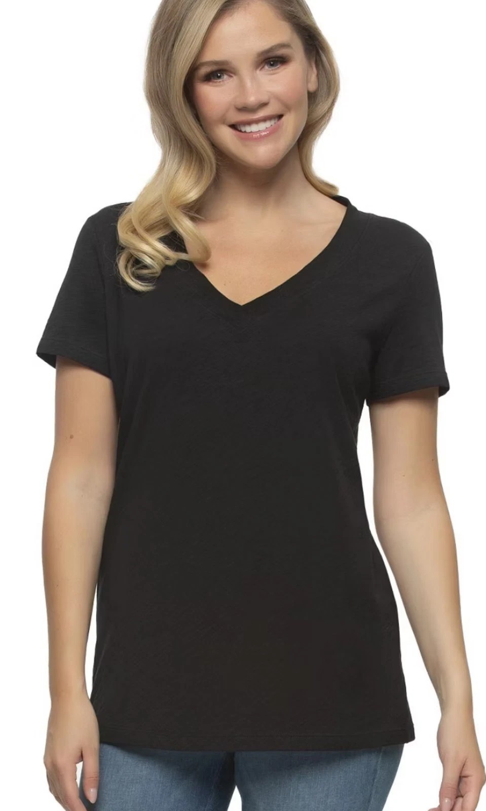 Felina Women's V-Neck Short Sleeve T-Shirt, Black, Size M (27)