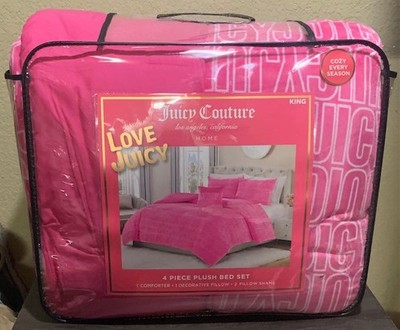 Juicy Couture Plush Pink with All Over Logos 4pc KING Comforter Set Soft & Cozy