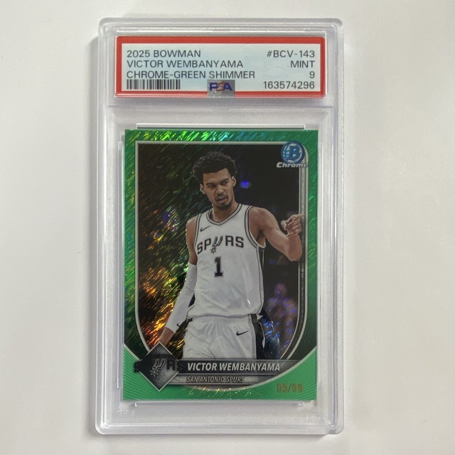 POP 2 Topps 2025-26 Bowman Chrome Victor Wembanyama Green Shimmer 5/99 #BCV-143