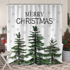 Christmas Shower Curtain, Winter Pine Tree Snowflake Farmhouse Fabric Shower ...