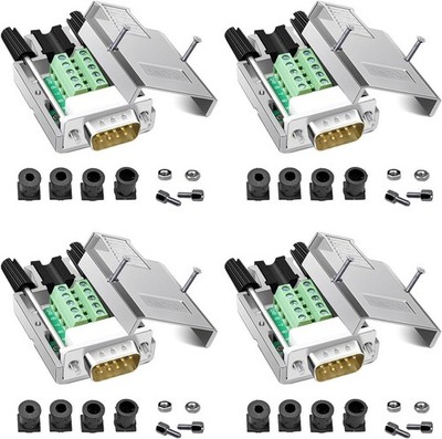 DB9 Female Metal Shell Solderless Connector 4PCS RS232 Serial Terminal