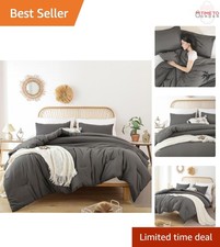 King Size Comforter Set Charcoal Grey 3pcs All Season Warm Lightweight Bedding