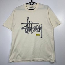 Stussy 1980 Screws Logo T Shirt Cream Graphic Mens Size M