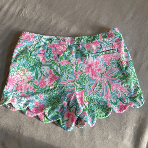Pantaloncini Lilly Pulitzer donna 14 rosa verde blu orlo smerlato stampa floreale classici - Foto 4 di 6