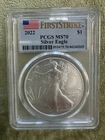 2022 $1 Silver Eagle PCGS MS70 W First Strike Flag Label 1oz Fine Silver