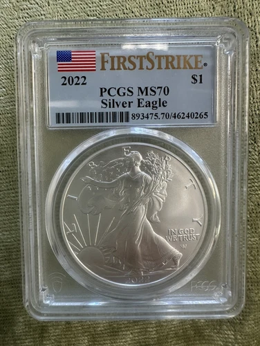 2022 $1 Silver Eagle PCGS MS70 W First Strike Flag Label 1oz Fine Silver