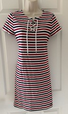 Tommy Hilfiger Ladies Blue/White/Red Striped Lace Up Sailor Dress Size S