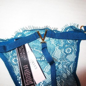 Victoria Secret Very Sexy Push-Up Bra set V-String panty Blue Sapphire Lace 38D