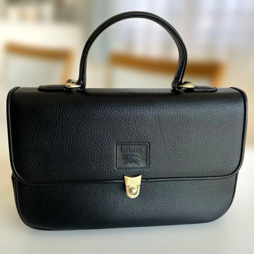 Burberrys All Leather Shadow Horse Nova Check Handbag Black Authentic Women's T