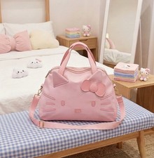 Hello Kitty Face Duffle Bag Pink Travel Gym Tote Lightweight Carry On Weekender