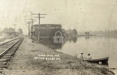 Lime Lake New York Railroad RR Ice House RPPC Photo Postcard COPY