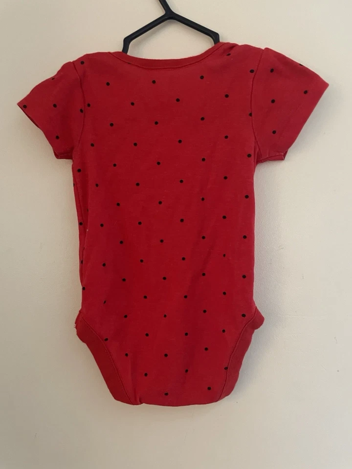 TCP Bebé Niñas Pequeño Negro Lunares 100% Algodón Manga Corta Body Rojo 6-9M Foto 4 de 4