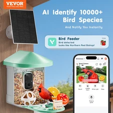 VEVOR Smart Bird Feeder with 2K HD Camera, AI Bird Species Identification, Squir
