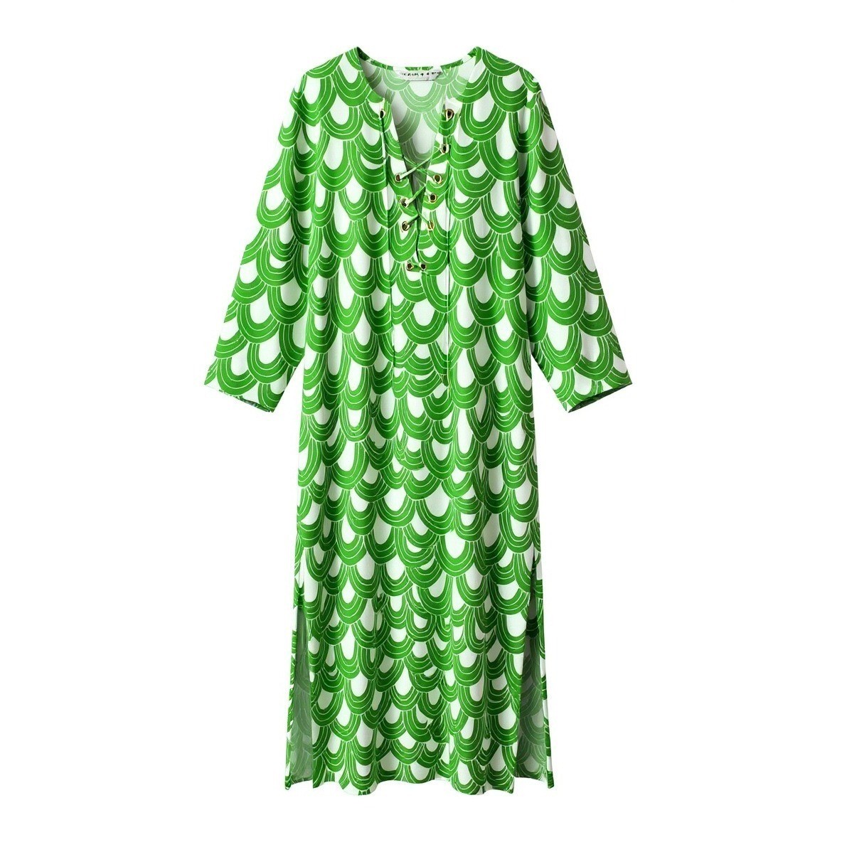 Trina Turk Catamaran Dress M Green White Palm Leaf Lace Up Maxi Dress NEW |  eBay