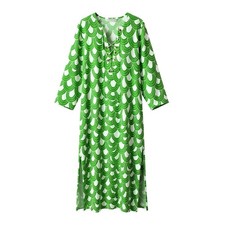 NEW Trina Turk Catamaran Dress M Green White Palm Leaf Lace Up Maxi Dress
