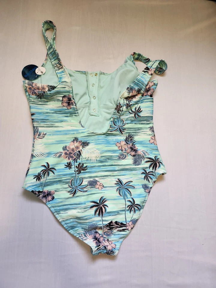 NUEVO PLUS Decree Traje de Baño Tropocal Turquesa Acanalado Con Broches de Presión, Talla XXL Foto 2 de 4