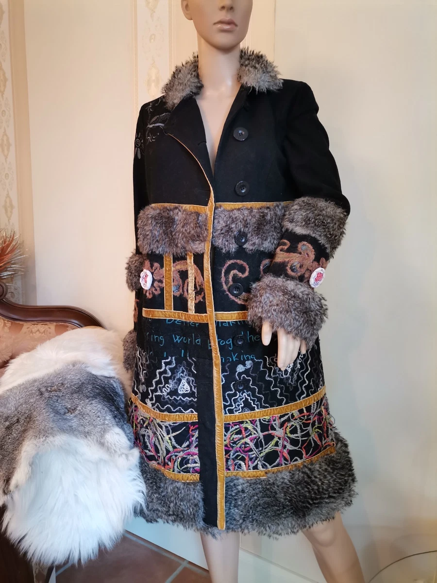 DESIGUAL Damen Mantel Jacket M JACKE BUNT Flower Blumen FILZ 40 edel COAT