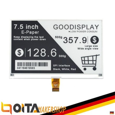 GoodDisplay 7,5 Zoll E-Ink Screen 800x480 E-Paper Display, SPI, UC8179,GDEY075T7
