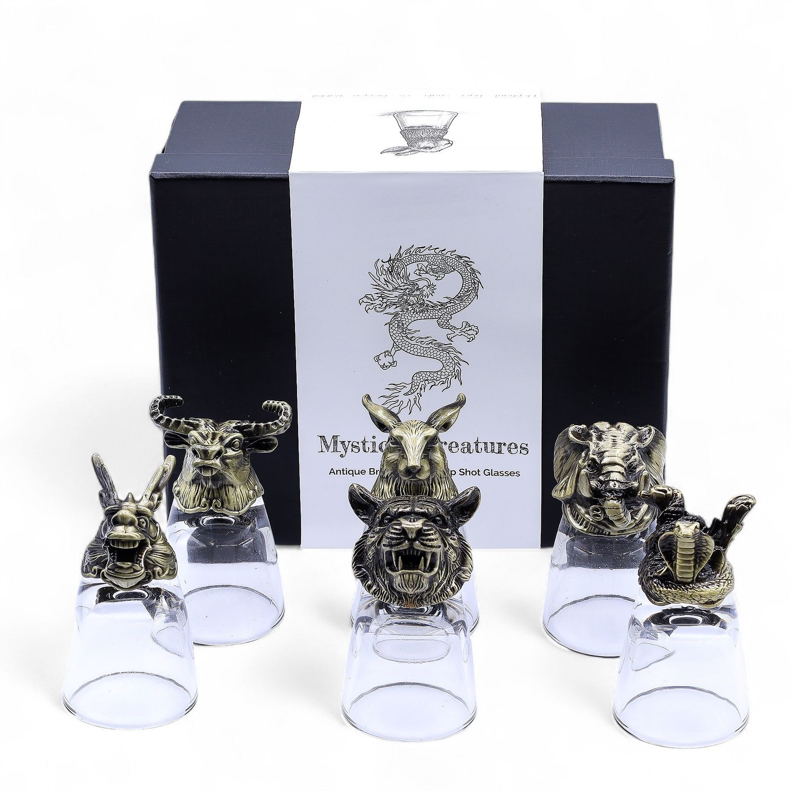 Gift Set of 6 Shot Glasses (50ml) - Mystical Creatures - Antique Bronze - Image 3