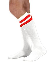 Unisex Calf Knee High Team Tube White Socks with One Size White W/ Red Stripes