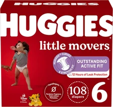Size 6 Diapers, Little Movers Baby Diapers, Size 6 (35+ Lbs), 108 Count (2 Packs