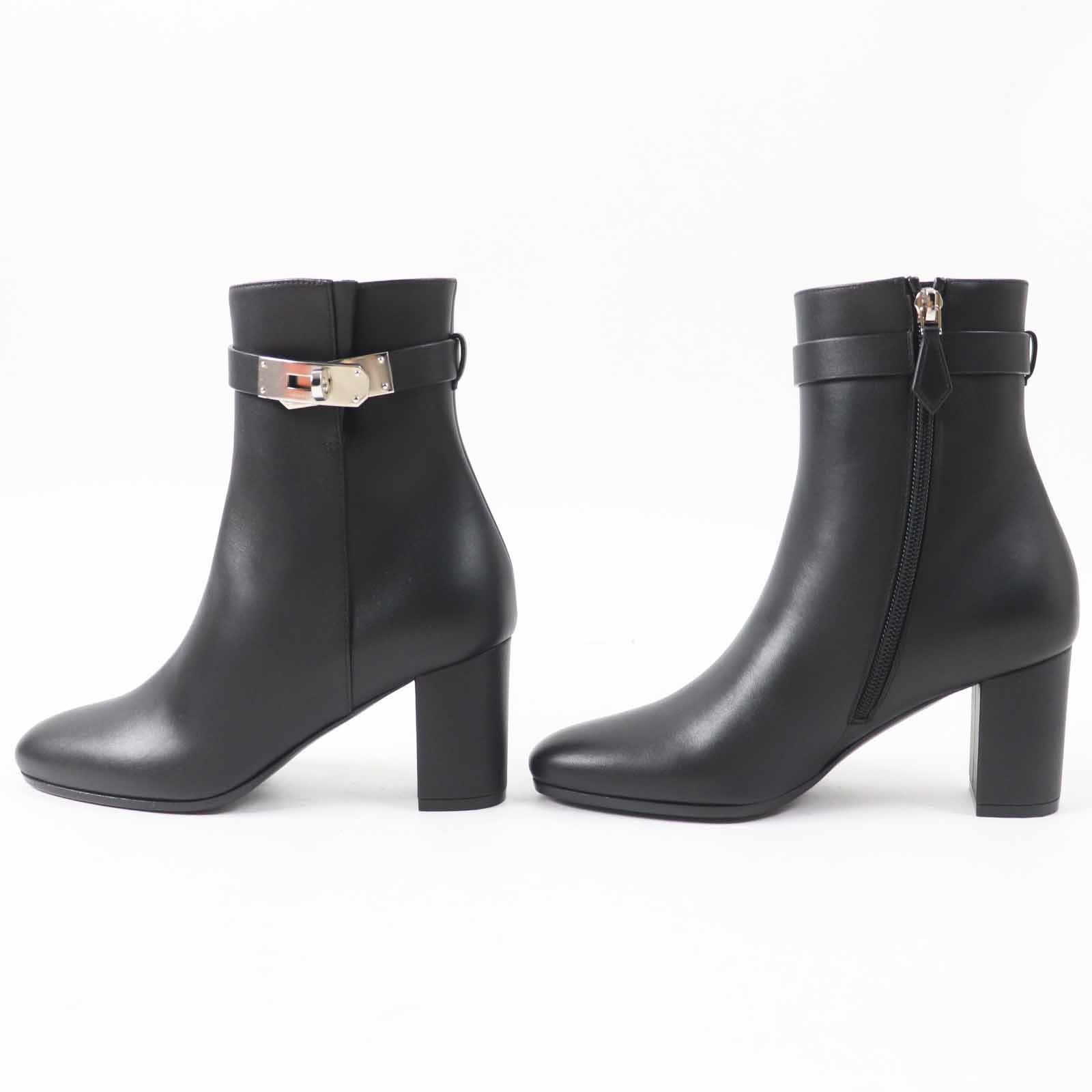 HERMES short boots Saint Germain Kelly Metal black leather Women 35 thumbnail 4