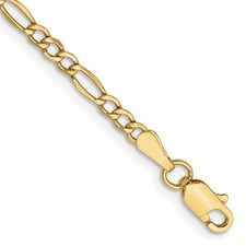 10k Yellow Gold 2.5mm Semi-Solid Figaro Chain Bracelet 7" 0.95gm