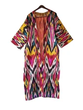 TRADITIONAL CENTRAL ASIAN  UZBEK IKAT DESIGN KHAN ATLAS CHAPPAN (ROBE)