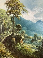Oil On Canvas Signed: Presumed View Of Bali Indonesia Ubud School ?Jakarta