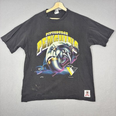 Vintage Pittsburgh Penguins Nutmeg Mills T Shirt Rare Graphic NHL 90s Hockey XL