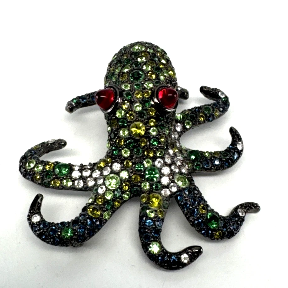 Broche prendedor vintage de cristal pulpo verde y púrpura KJL Kenneth Jay Lane Foto 2 de 4