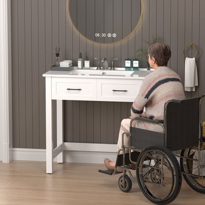 36'' ADA Compliant Bathroom Vanity w/ a Tip-out Drawer & Ceramic Sink for Elderly