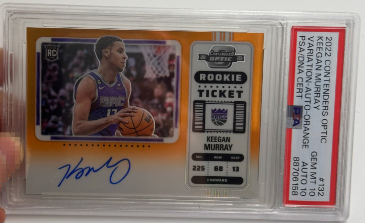 Keegan Murray 2022-23 Panini Contenders Optic 18/25 Auto Orange Ticket RC PSA 10
