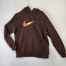 Nike Sportswear Hoodie Brown Multicolored Swoosh Logo Pullover Women's Small