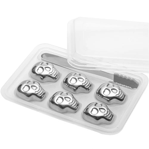 Whiskey Stones Gift Set with Ice Tongs, 6 PCS Reusable Skull Ice Cubes, Stain...