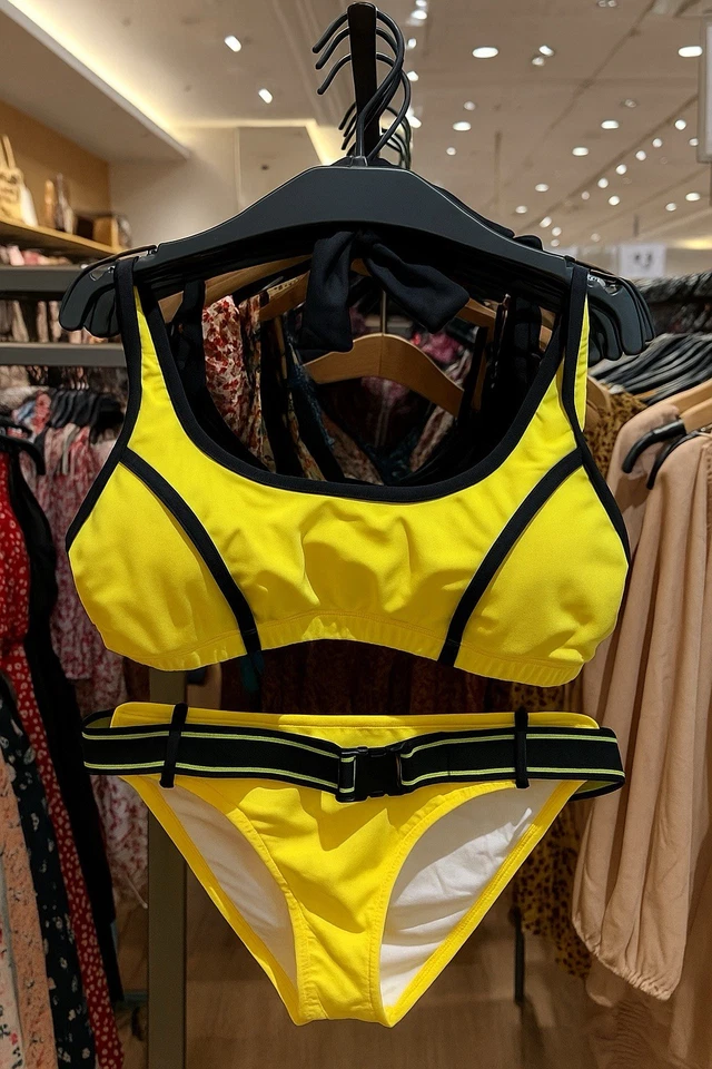 Bikini deportivo VENUS para mujer amarillo neón y negro con cinturón parte superior talla D | parte inferior 2 Foto 2 de 4