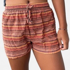 Vintage High Waist 100 Cotton Orange Striped Drawstring Shorts Women s Size Xs