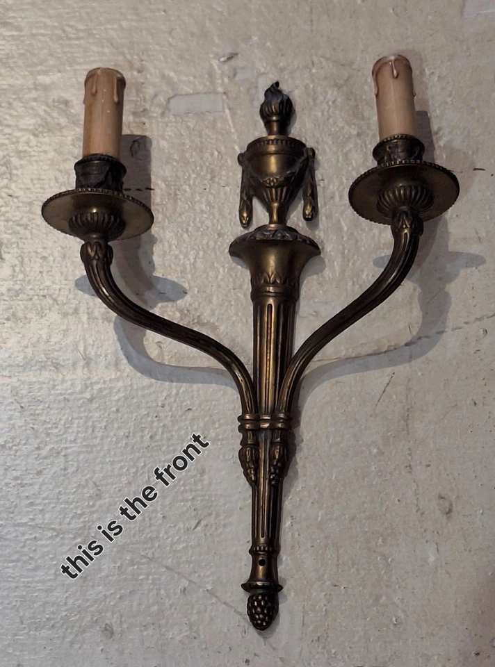 Pairs Of VintageNeoclassical Brass Wall Sconce Two Arm 15” Height - Image 2 of 4