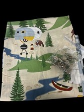 Camping Shower Curtain Camper Cabin Lake House Matching Hooks 72" Vintage