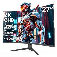 27 Inch Curved Gaming Monitor, QHD 260Hz, 1800R VA, Built-in Speakers