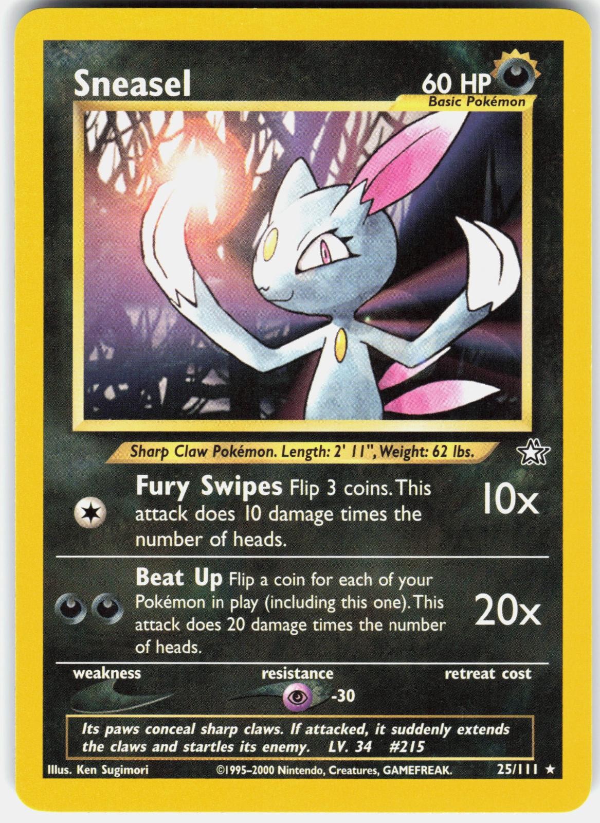Pokemon Sneasel 25/111 Rare Neo Genesis Pokemon Unlimited Near Mint