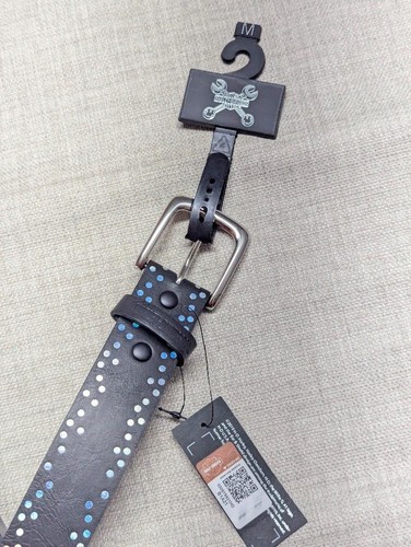 vintage Y2K black HARLEY DAVIDSON buckle belt 34 faux rhinestone SPELLOUT new - Picture 6 of 12
