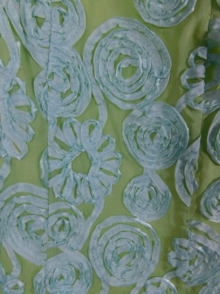 Chetta B Skirt Womens 10 Green Floral Applique Maxi A-Line Side Zip Embroidered - Imagem 4 de 4