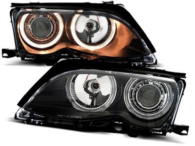 Headlights for BMW 3 Series E46 Sedan Wagon 2001-2005 VR-1204 Angel Eyes Black
