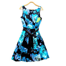 Target Dress Womens A-line Size 12 Blue Black Floral Sleeveless Knee Length