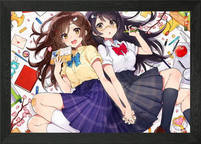 Anime Girls Studying Together Gerahmtes Wandbild Poster Leinwanddruck Bild