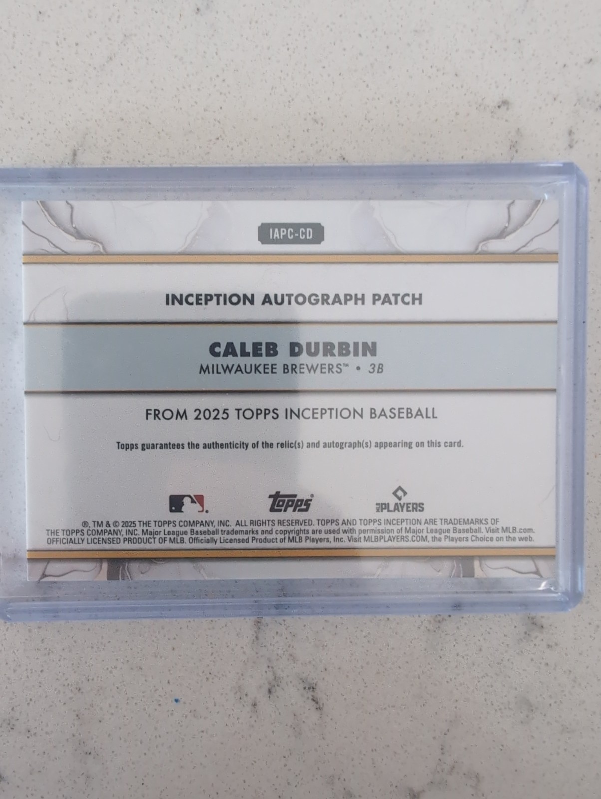 2025 Topps Inception Autograph Patch #IAPC-CD Caleb Durbin Brewers /200 Auto view 4