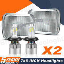 For 1983-1988 Ford Ranger Pair 7x6 Inch Glass Square Led Headlights Hilow Beam
